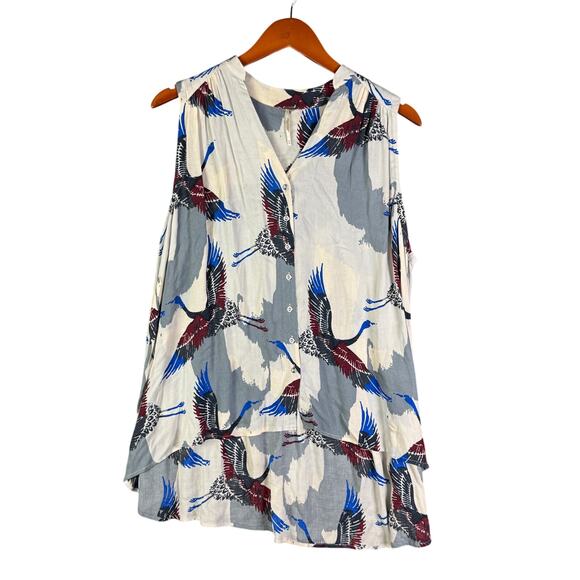Free People Flying Swan Button Up Dress Top Fashion Cream Gray Red Blue Women XS - Picture 1 of 7